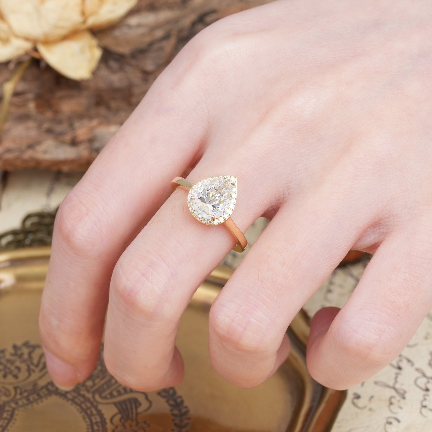 Luxurious 4-Prong Pear Cut Moissanite Engagement Ring - Additional view