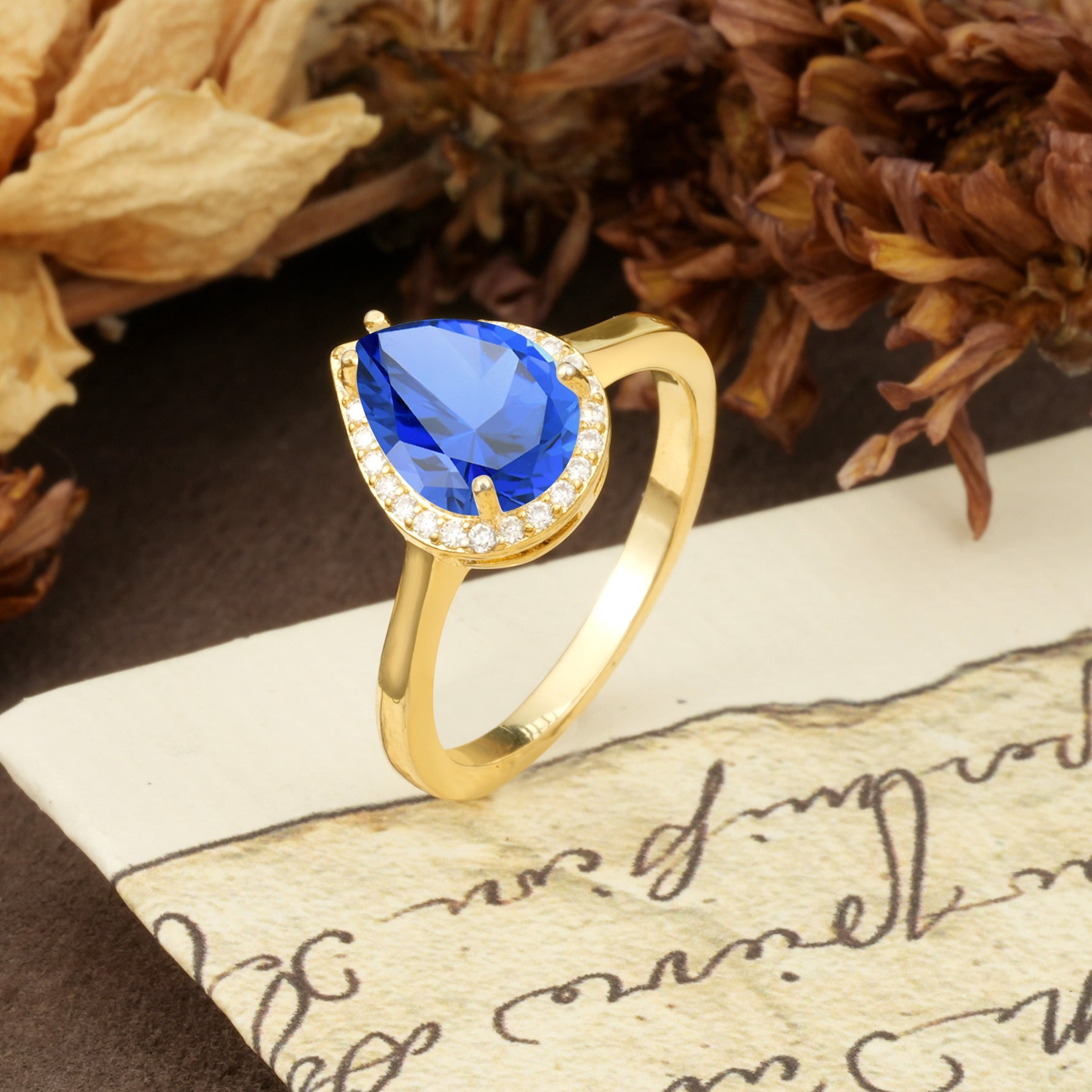 Luxurious 4-Prong Pear Cut Sapphire Engagement Ring - Additional view