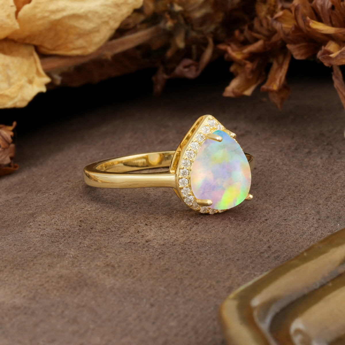 Luxurious 4-Prong Pear Cut Fire Opal Engagement Ring - Additional view