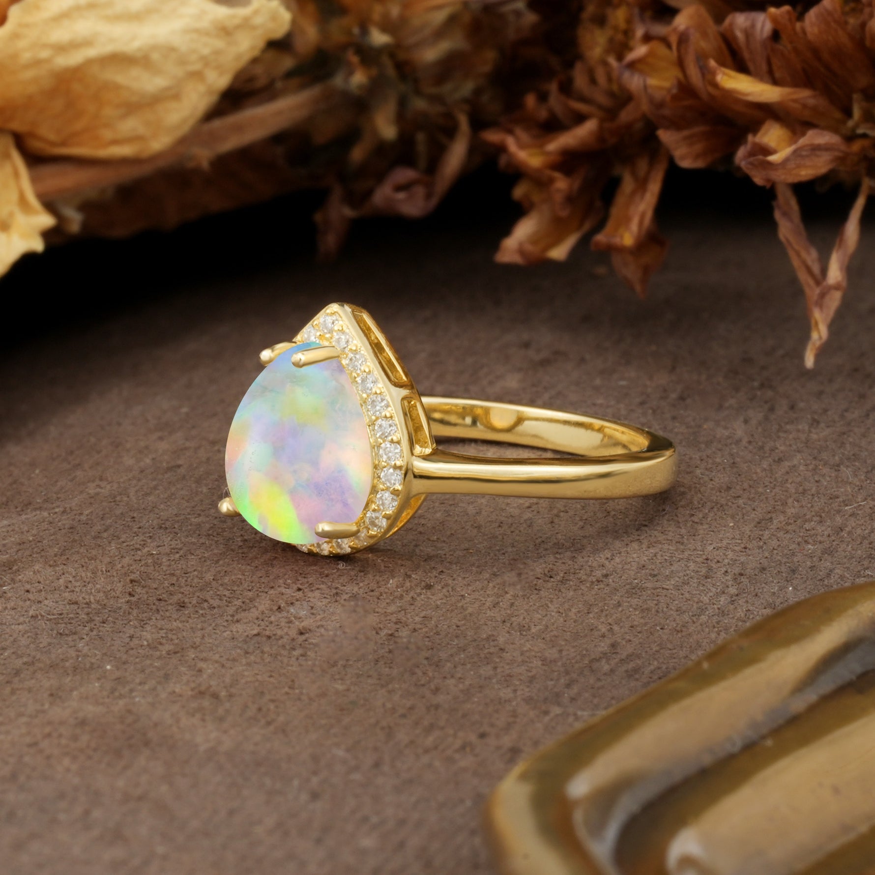 Luxurious 4-Prong Pear Cut Fire Opal Engagement Ring - Additional view
