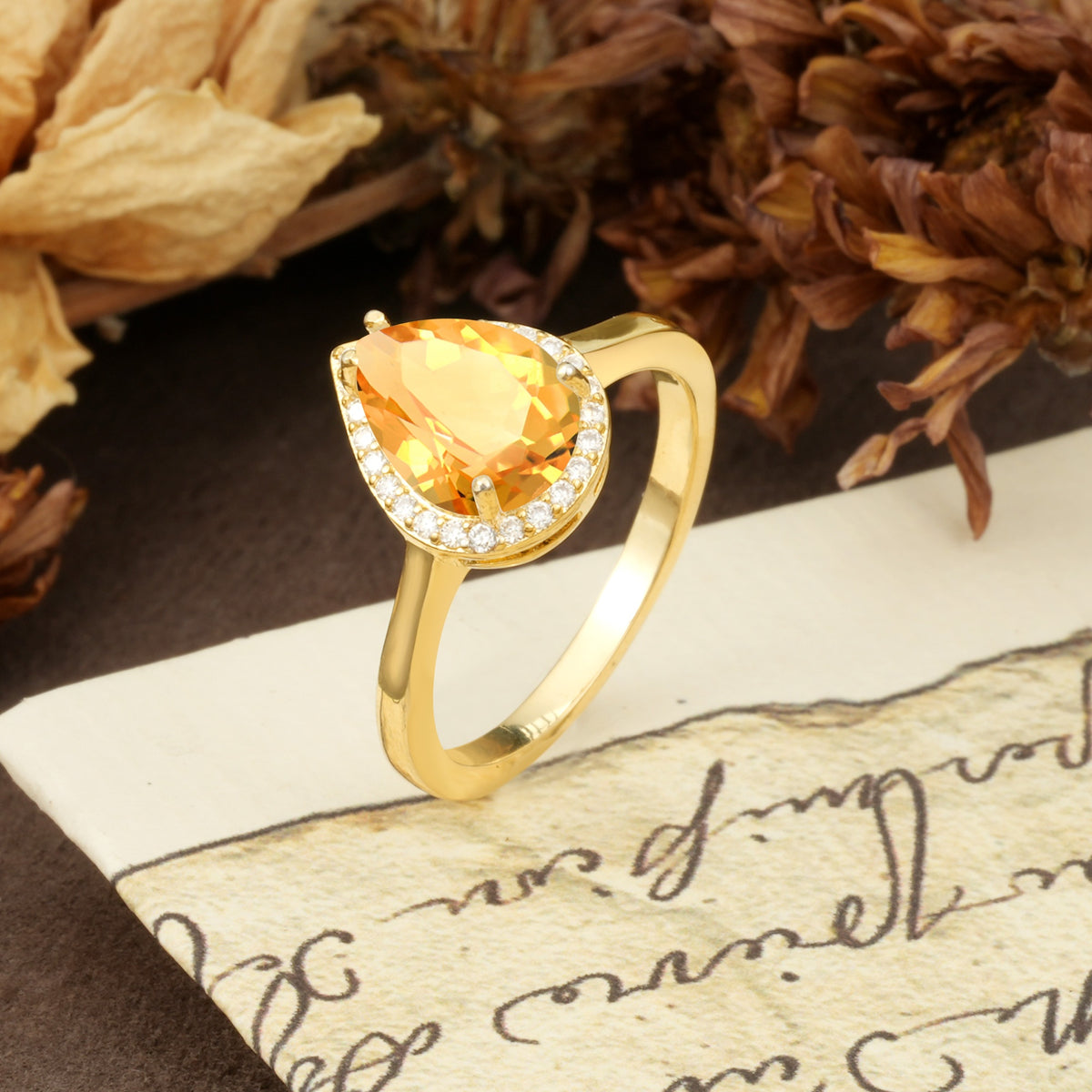 Luxurious 4-Prong Pear Cut Citrine Engagement Ring - Additional view