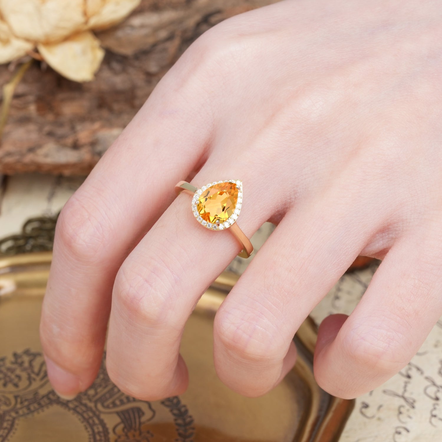 Luxurious 4-Prong Pear Cut Citrine Engagement Ring - Additional view