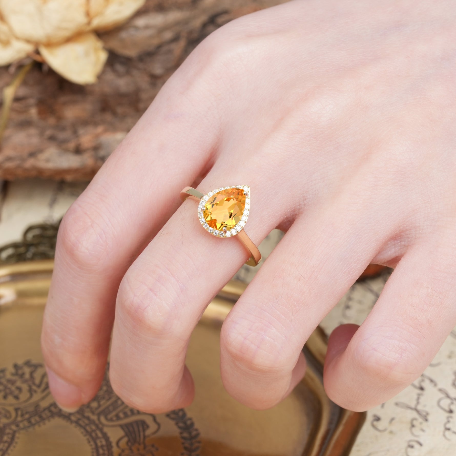 Luxurious 4-Prong Pear Cut Citrine Engagement Ring - Additional view