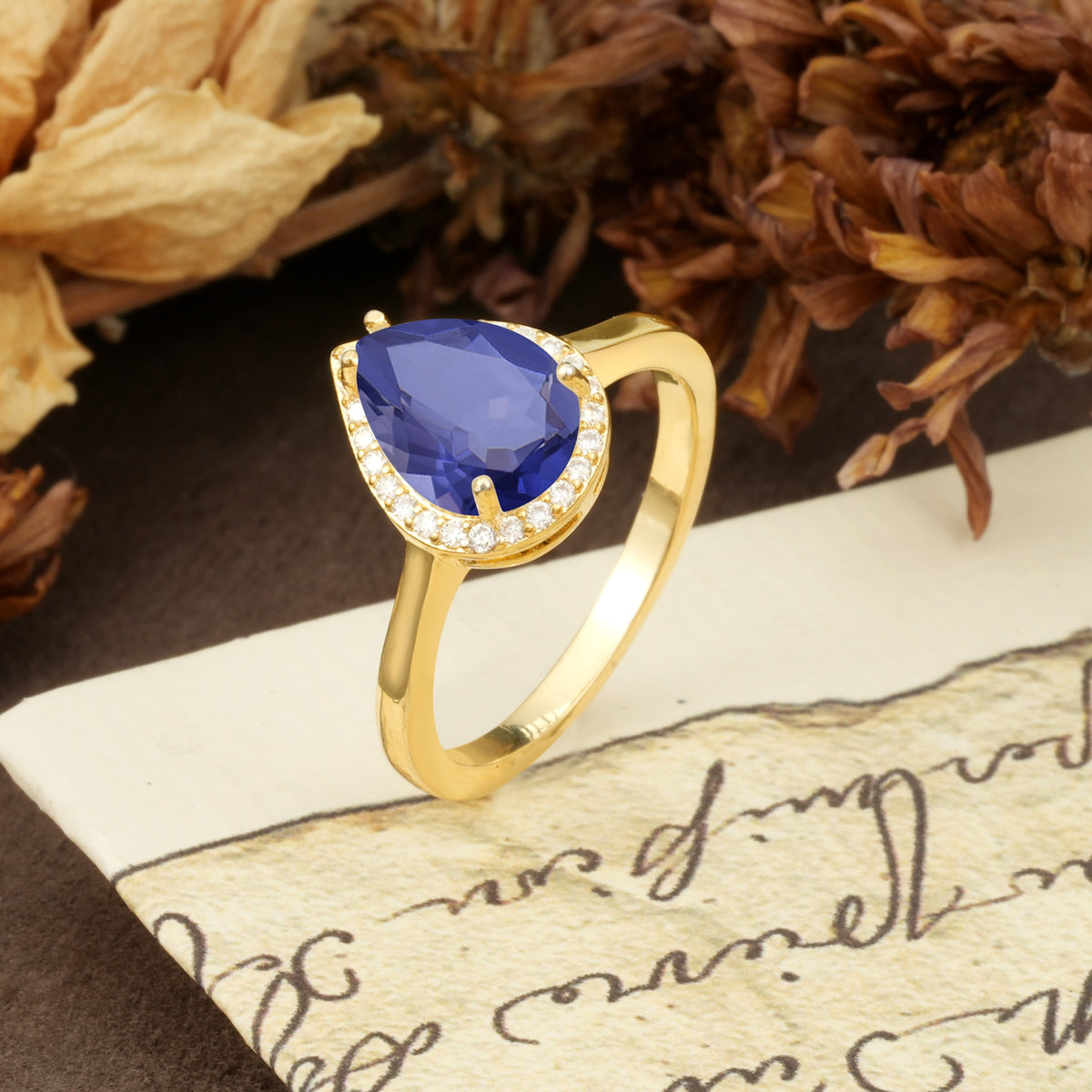 Luxurious 4-Prong Pear Cut Tanzanite Engagement Ring - Additional view