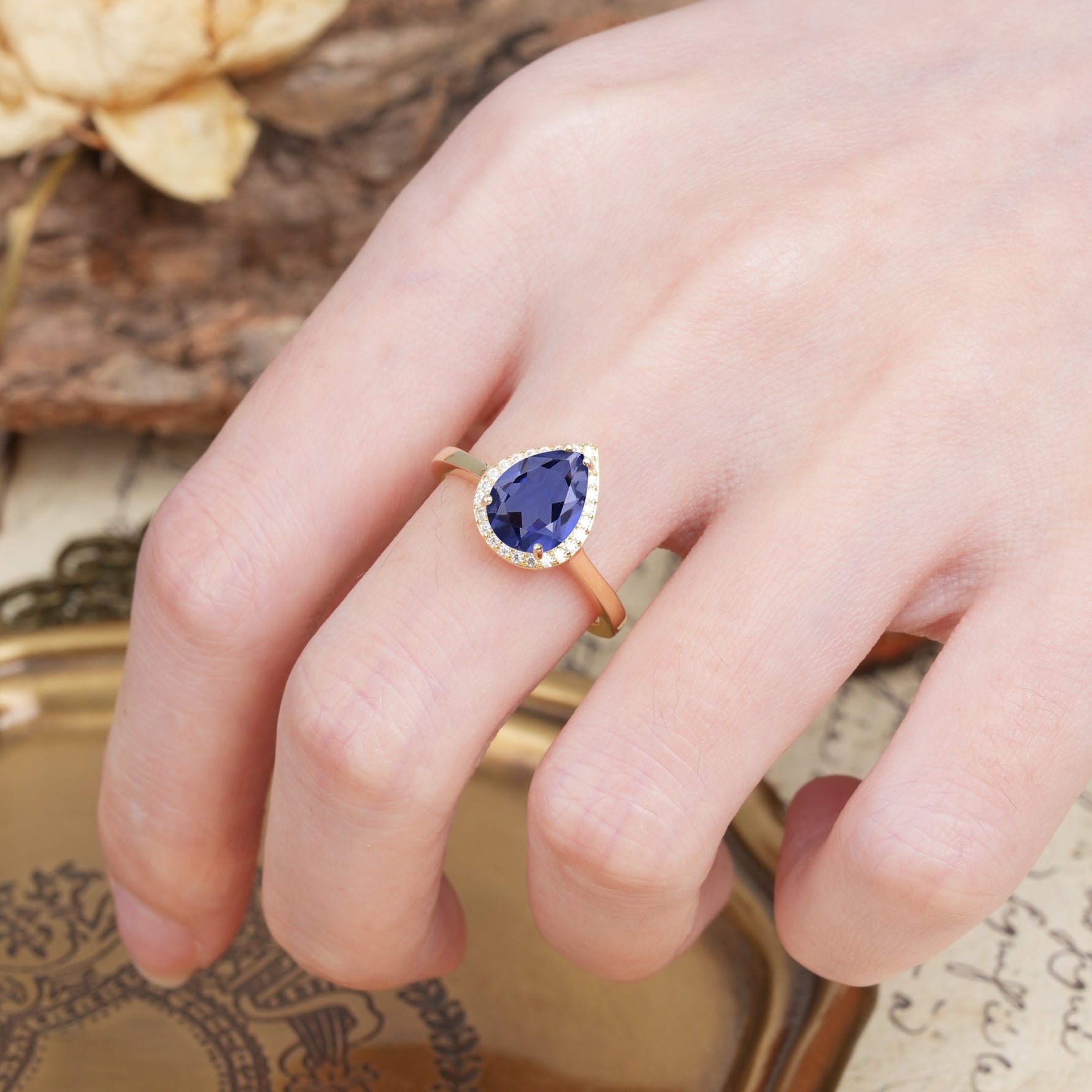 Luxurious 4-Prong Pear Cut Tanzanite Engagement Ring - Additional view
