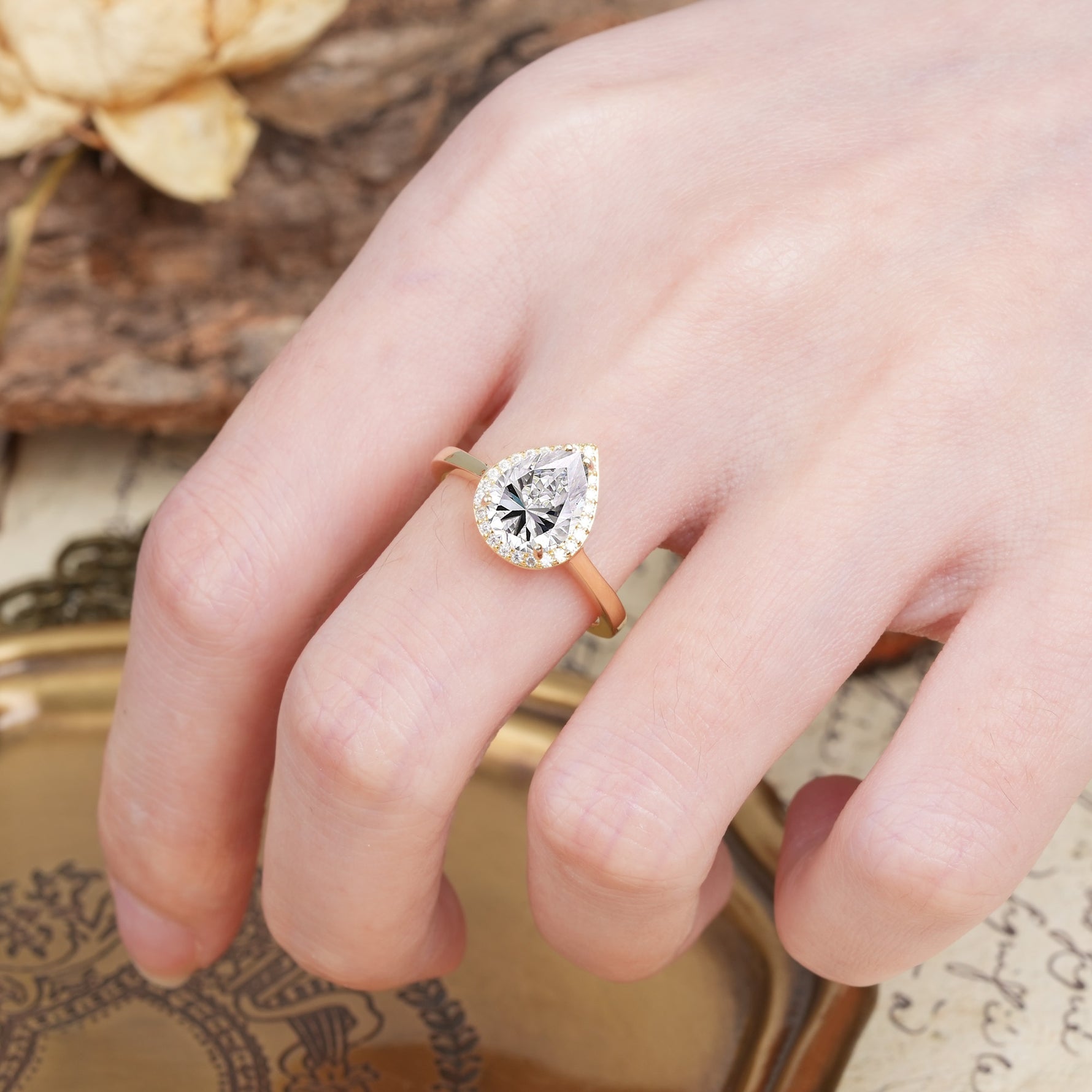 Luxurious 4-Prong Pear Cut Lab Diamond Engagement Ring - Additional view