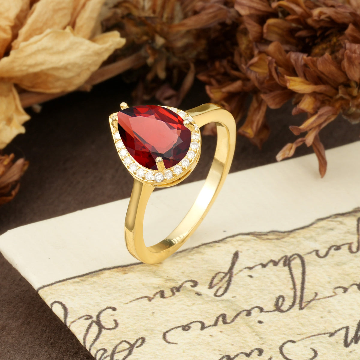 Luxurious 4-Prong Pear Cut Garnet Engagement Ring - Additional view