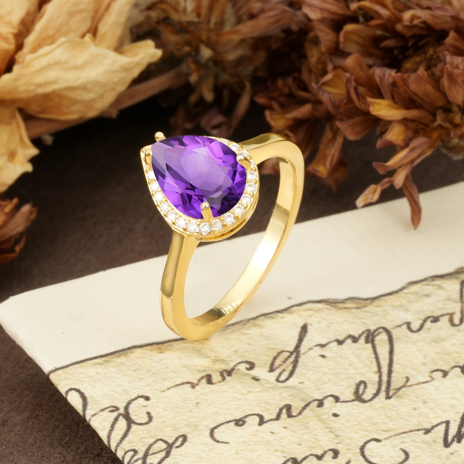 Luxurious 4-Prong Pear Cut Amethyst Engagement Ring - Additional view