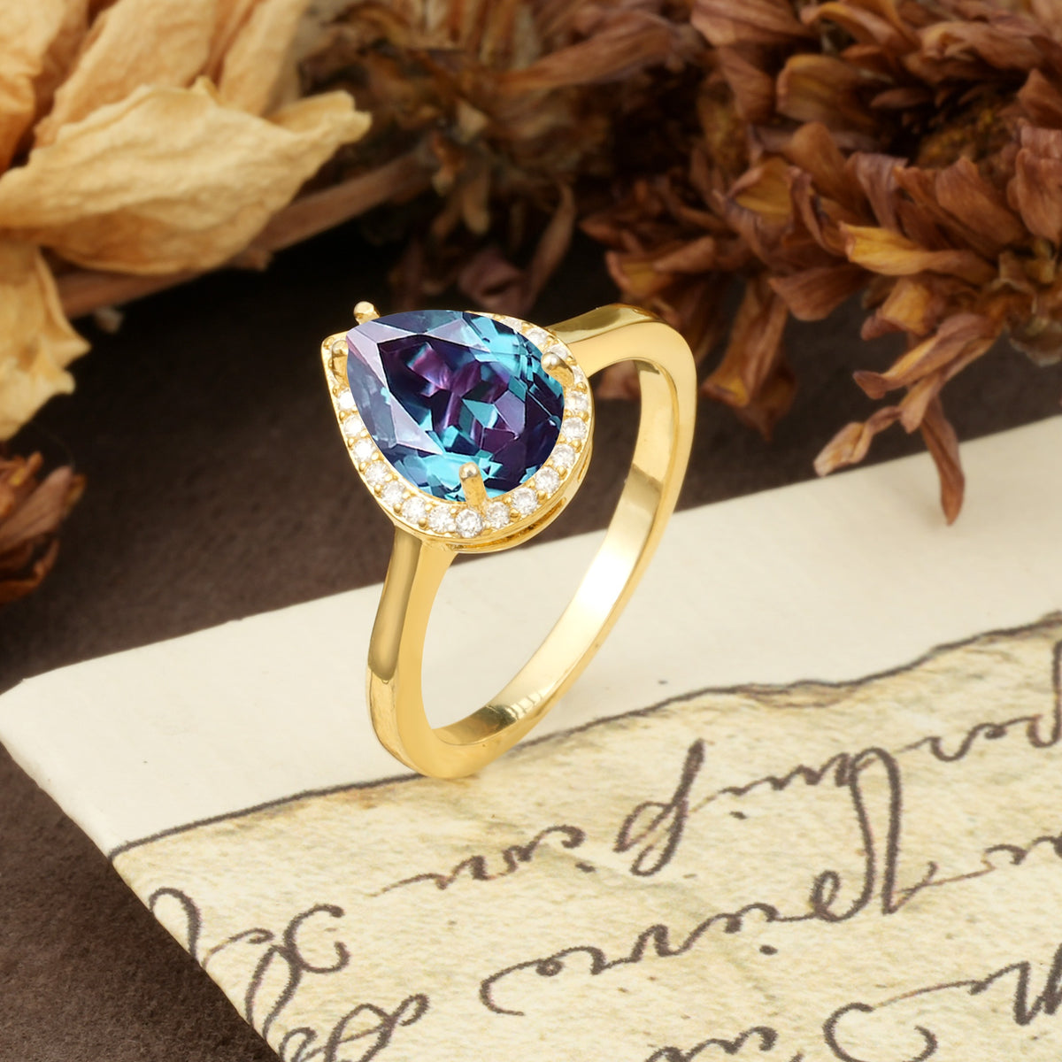 Luxurious 4-Prong Pear Cut Alexandrite Engagement Ring - Additional view