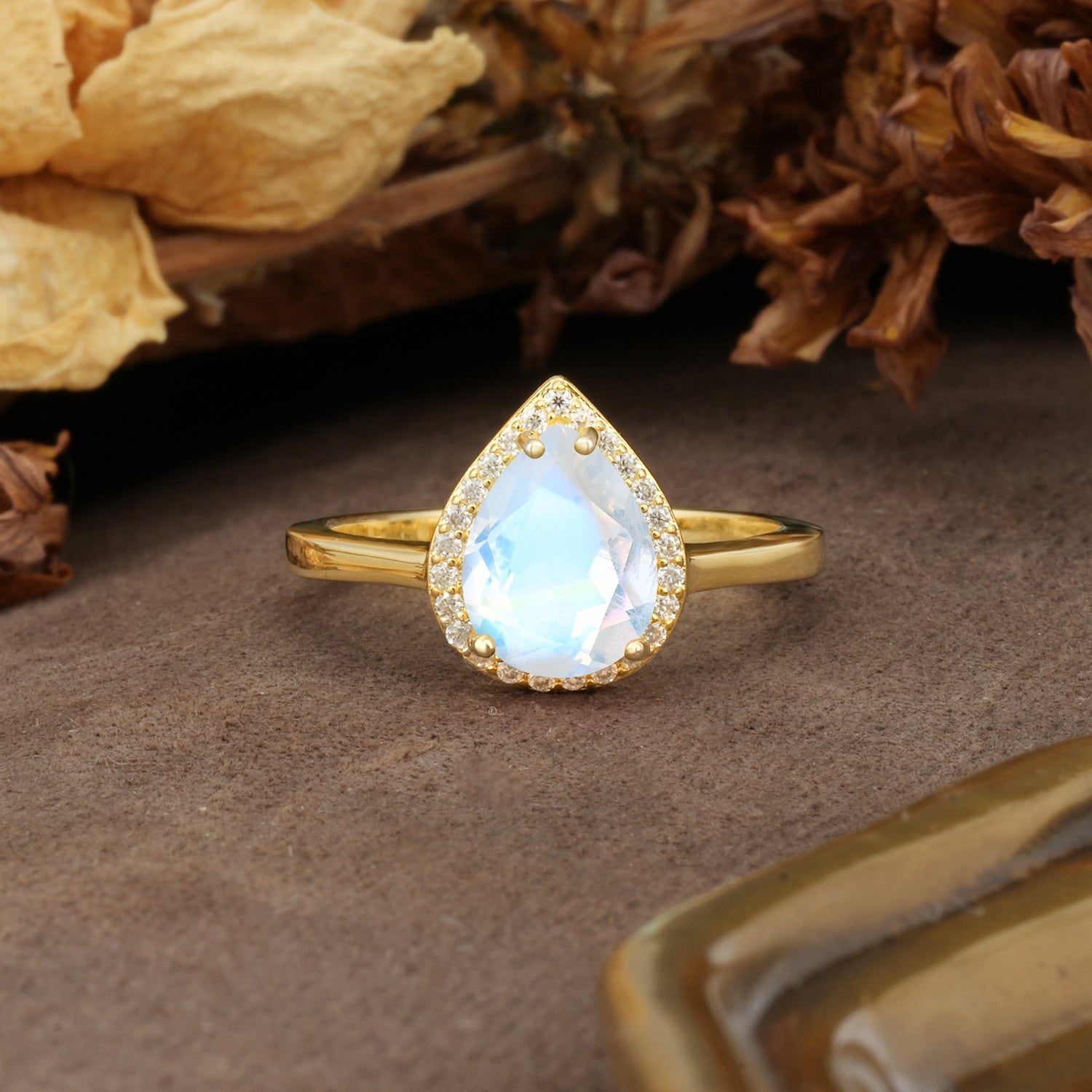 Luxurious 4-Prong Pear Cut Moonstone Engagement Ring - Additional view