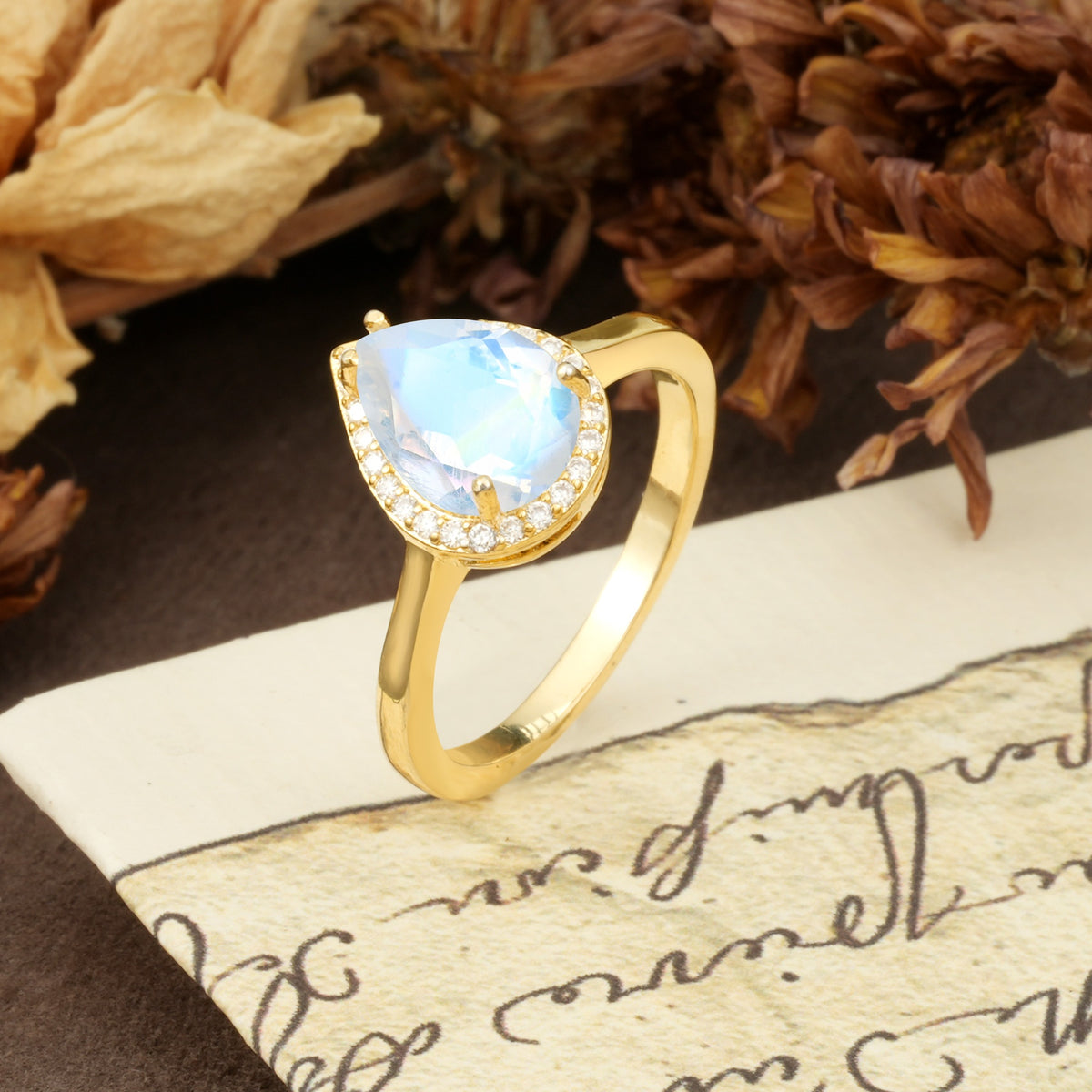 Luxurious 4-Prong Pear Cut Moonstone Engagement Ring - Additional view