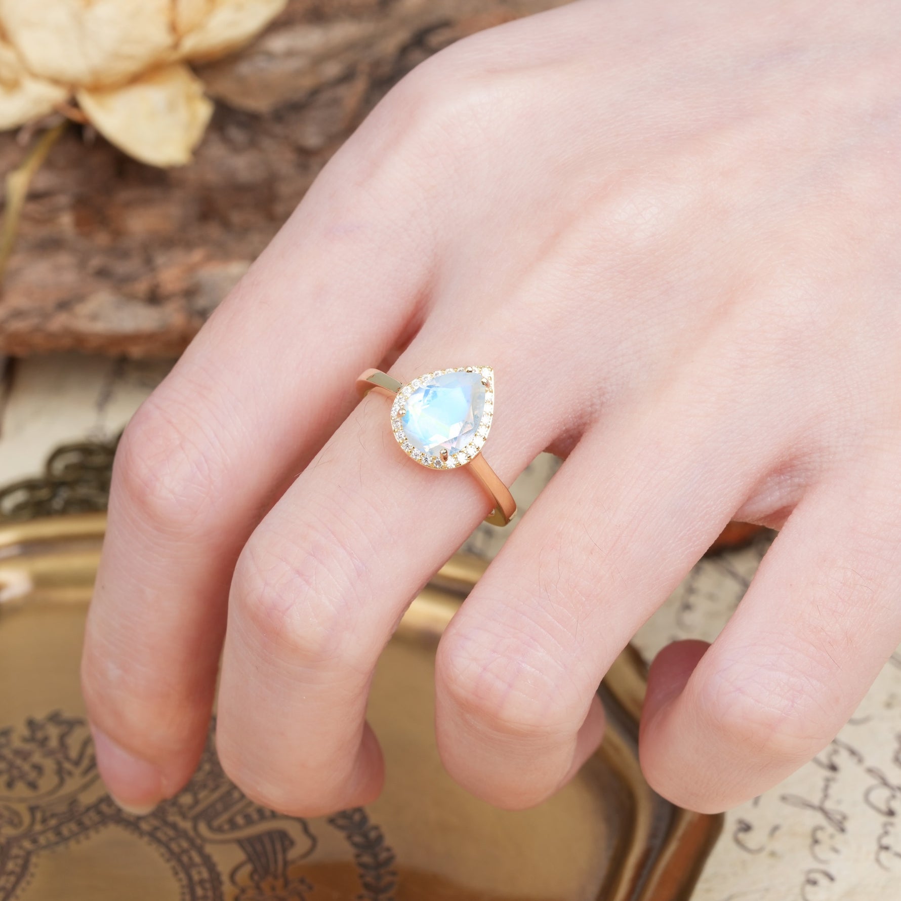 Luxurious 4-Prong Pear Cut Moonstone Engagement Ring - Additional view