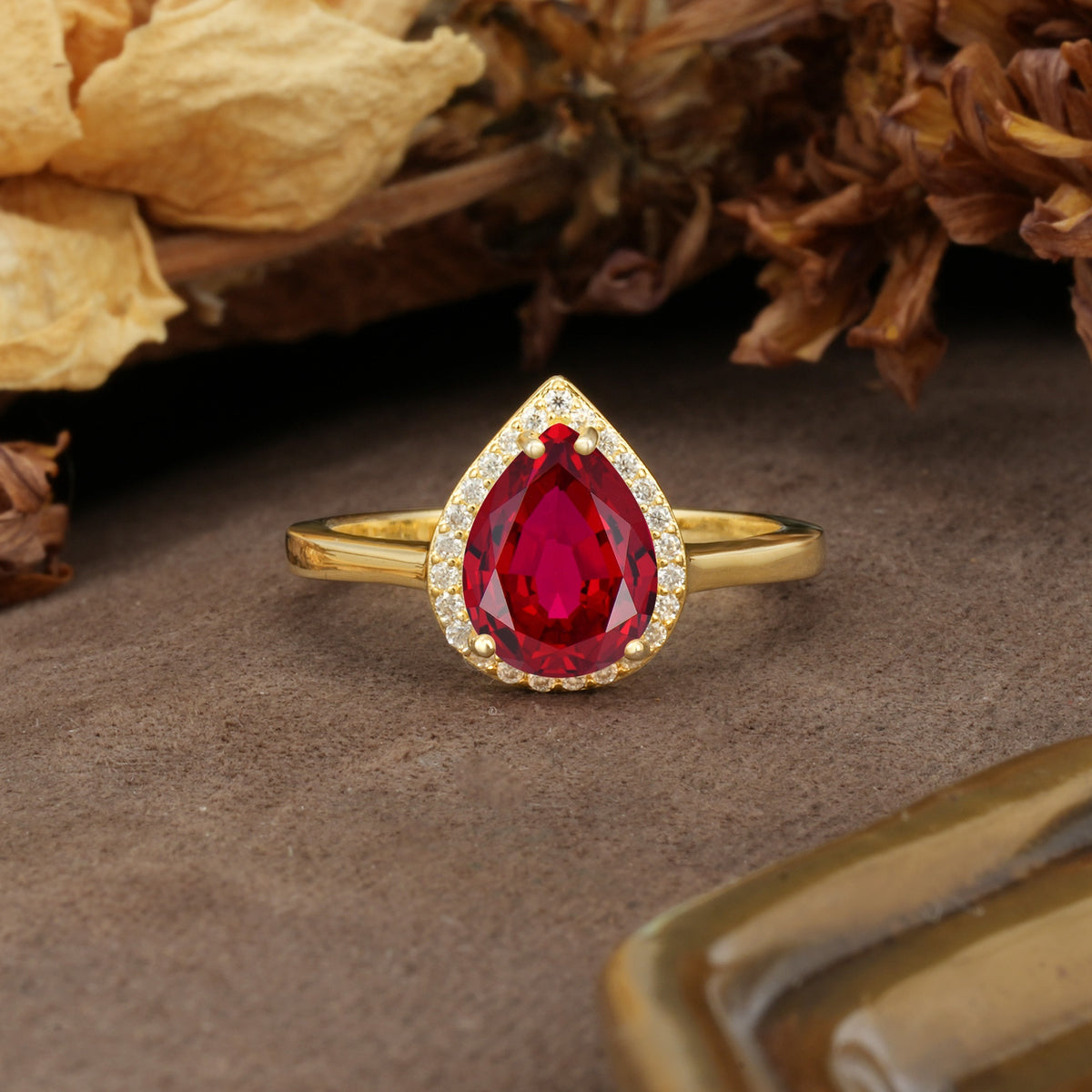 Luxurious 4-Prong Pear Cut Ruby Engagement Ring - Additional view