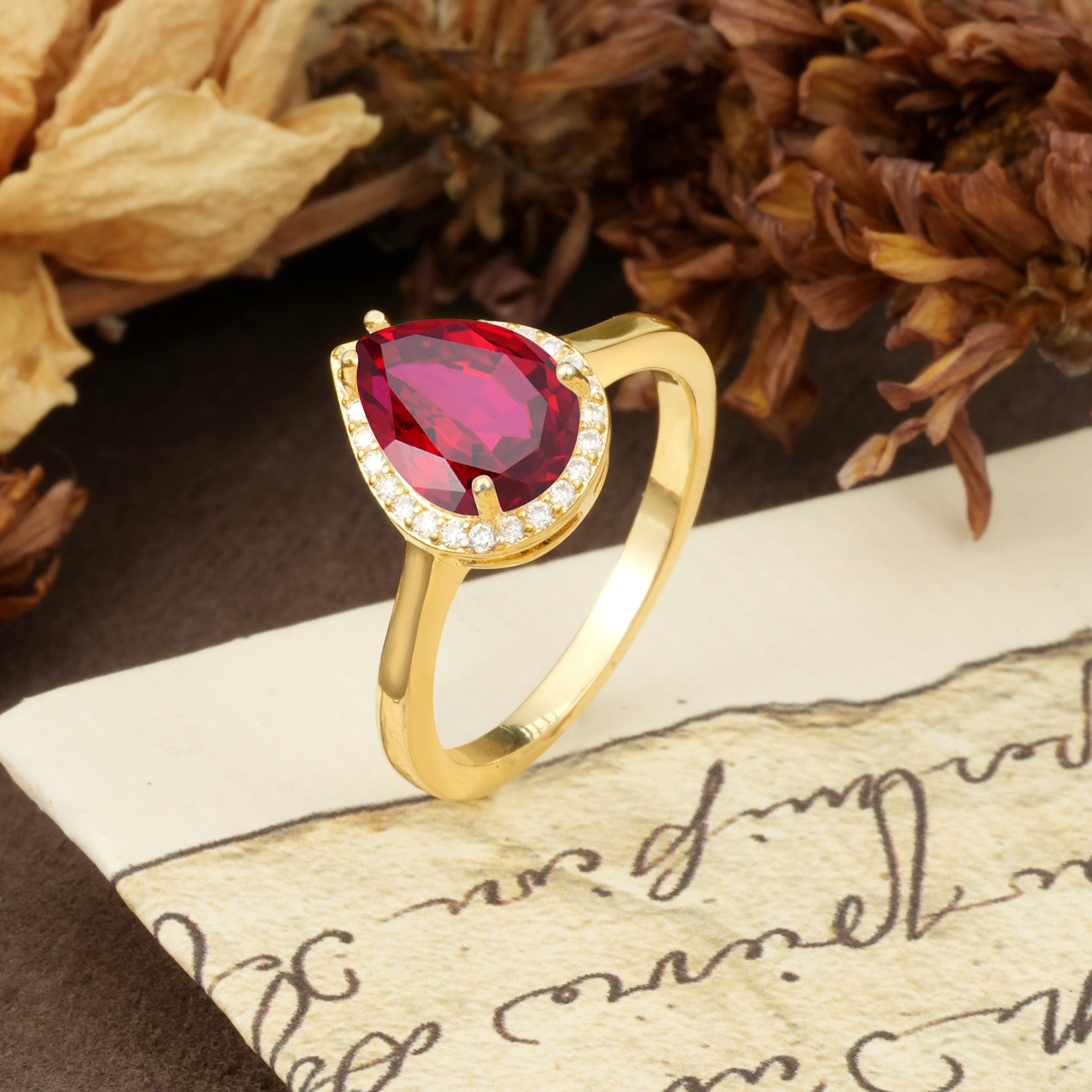 Luxurious 4-Prong Pear Cut Ruby Engagement Ring - Additional view