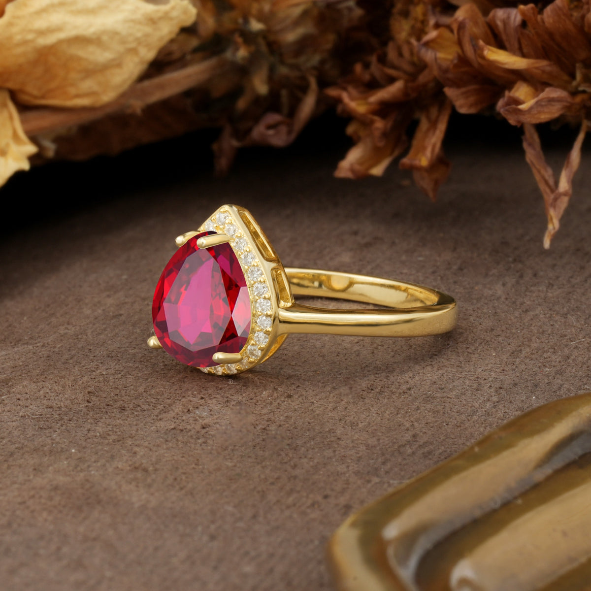 Luxurious 4-Prong Pear Cut Ruby Engagement Ring - Additional view