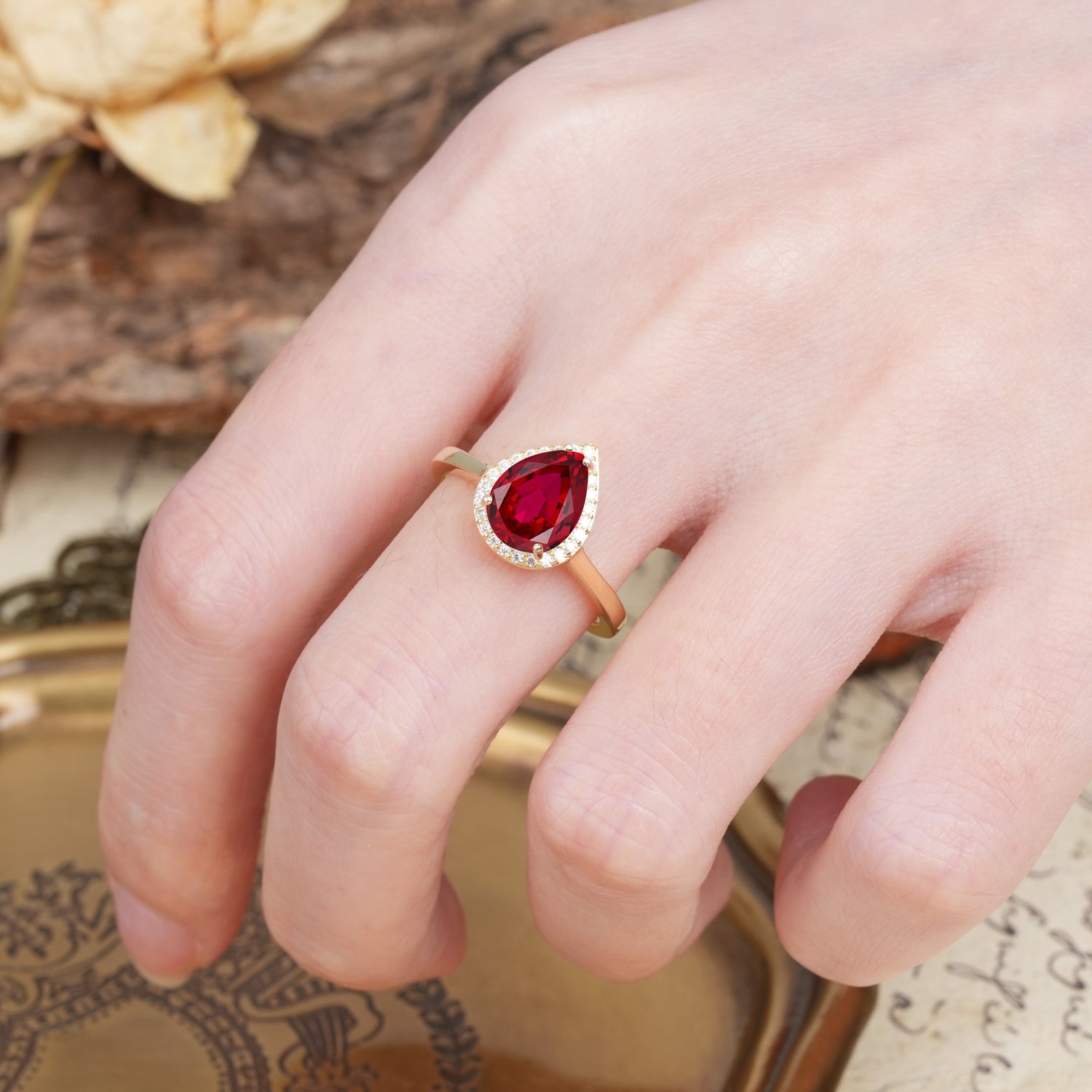 Luxurious 4-Prong Pear Cut Ruby Engagement Ring - Additional view