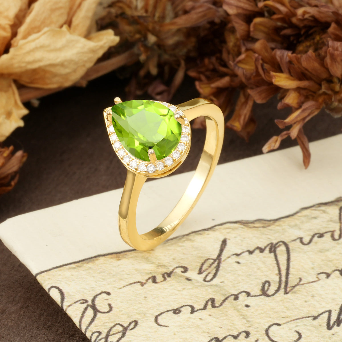 Luxurious 4-Prong Pear Cut Peridot Engagement Ring - Additional view