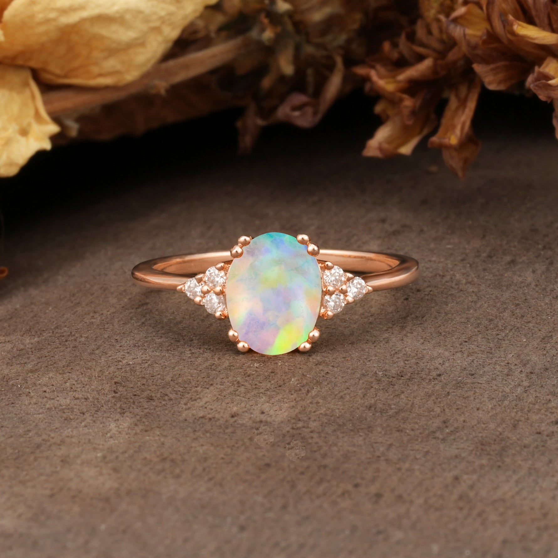 Classic Vintage 8-Prong Oval Cut Fire Opal Engagement Ring - Additional view