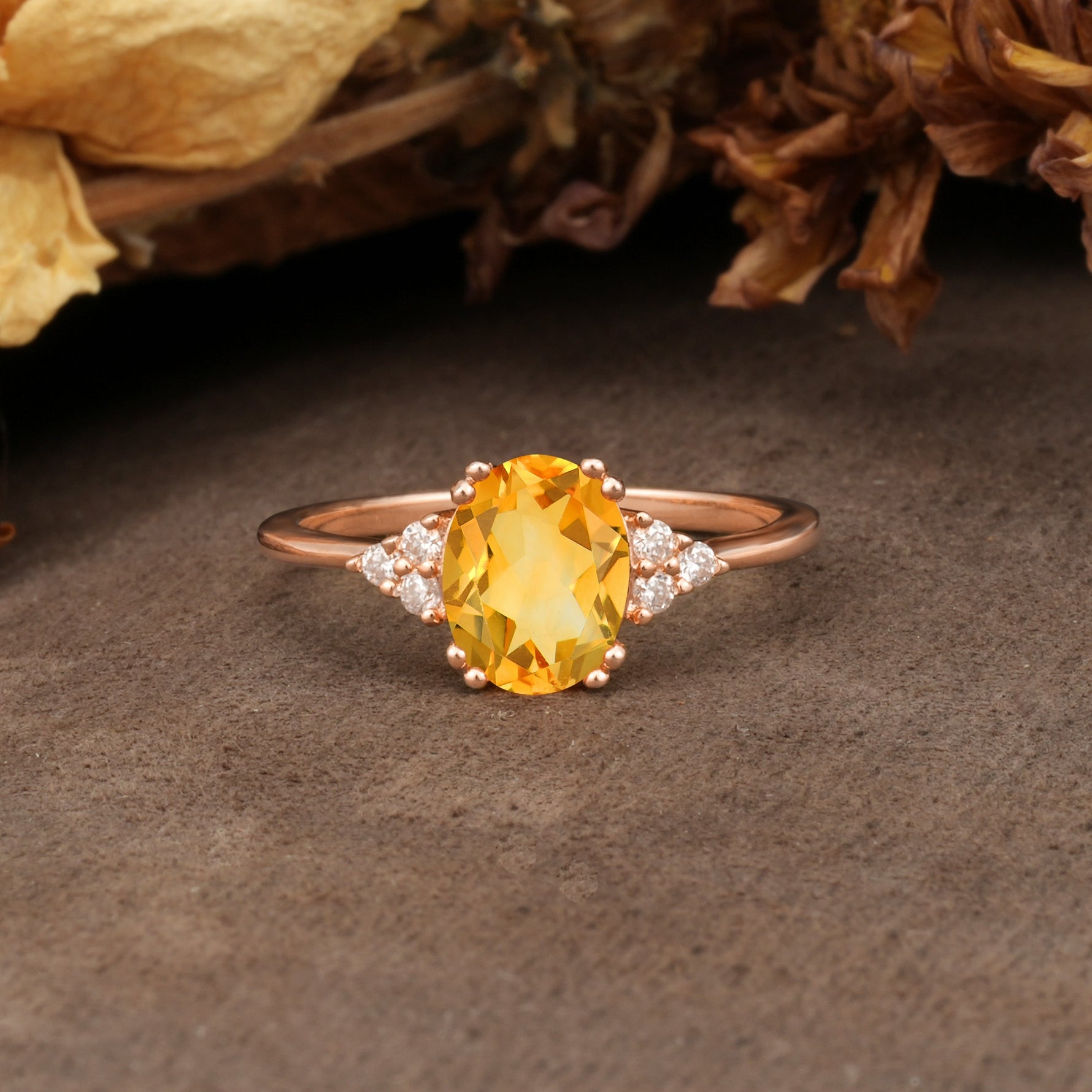 Classic Vintage 8-Prong Oval Cut Citrine Engagement Ring - Additional view