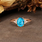 Classic Vintage 8-Prong Oval Cut Turquoise Engagement Ring - Additional view