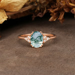 Classic Vintage 8-Prong Oval Cut Moss Agate Engagement Ring - Additional view