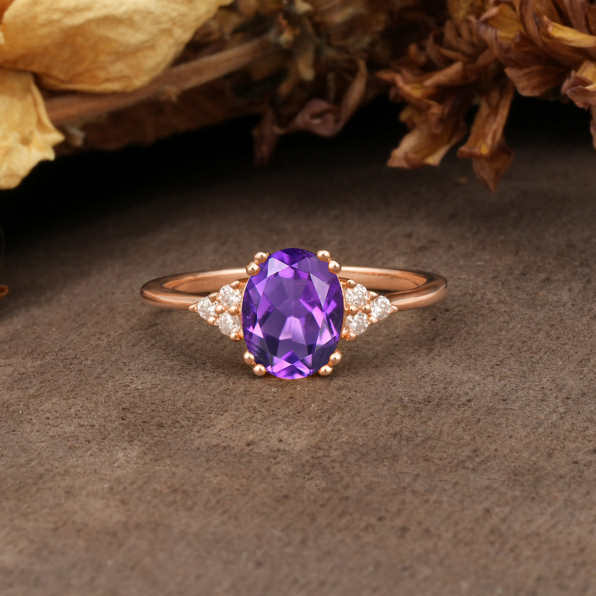 Classic Vintage 8-Prong Oval Cut Amethyst Engagement Ring - Additional view
