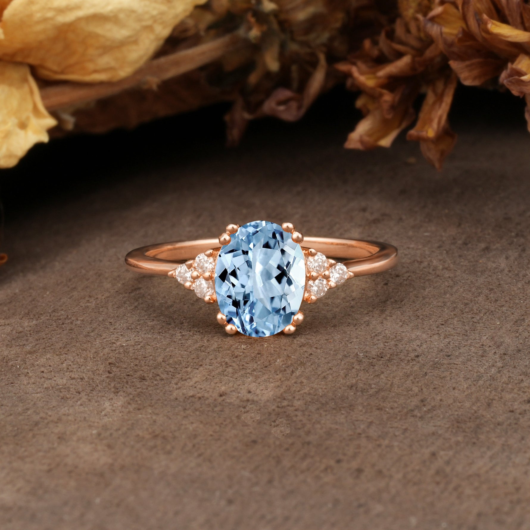 Classic Vintage 8-Prong Oval Cut Aquamarine Engagement Ring - Additional view