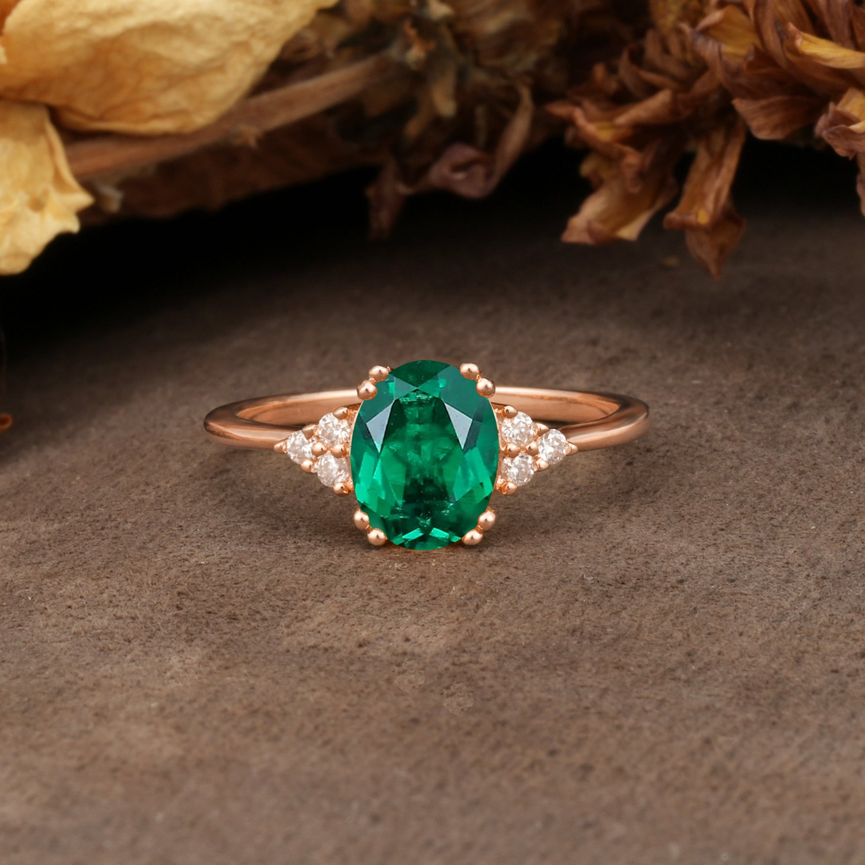 Classic Vintage 8-Prong Oval Cut Emerald Engagement Ring - Additional view