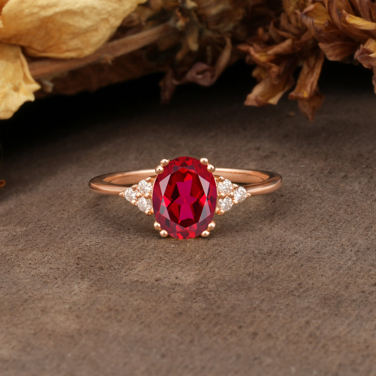 Classic Vintage 8-Prong Oval Cut Ruby Engagement Ring - Additional view