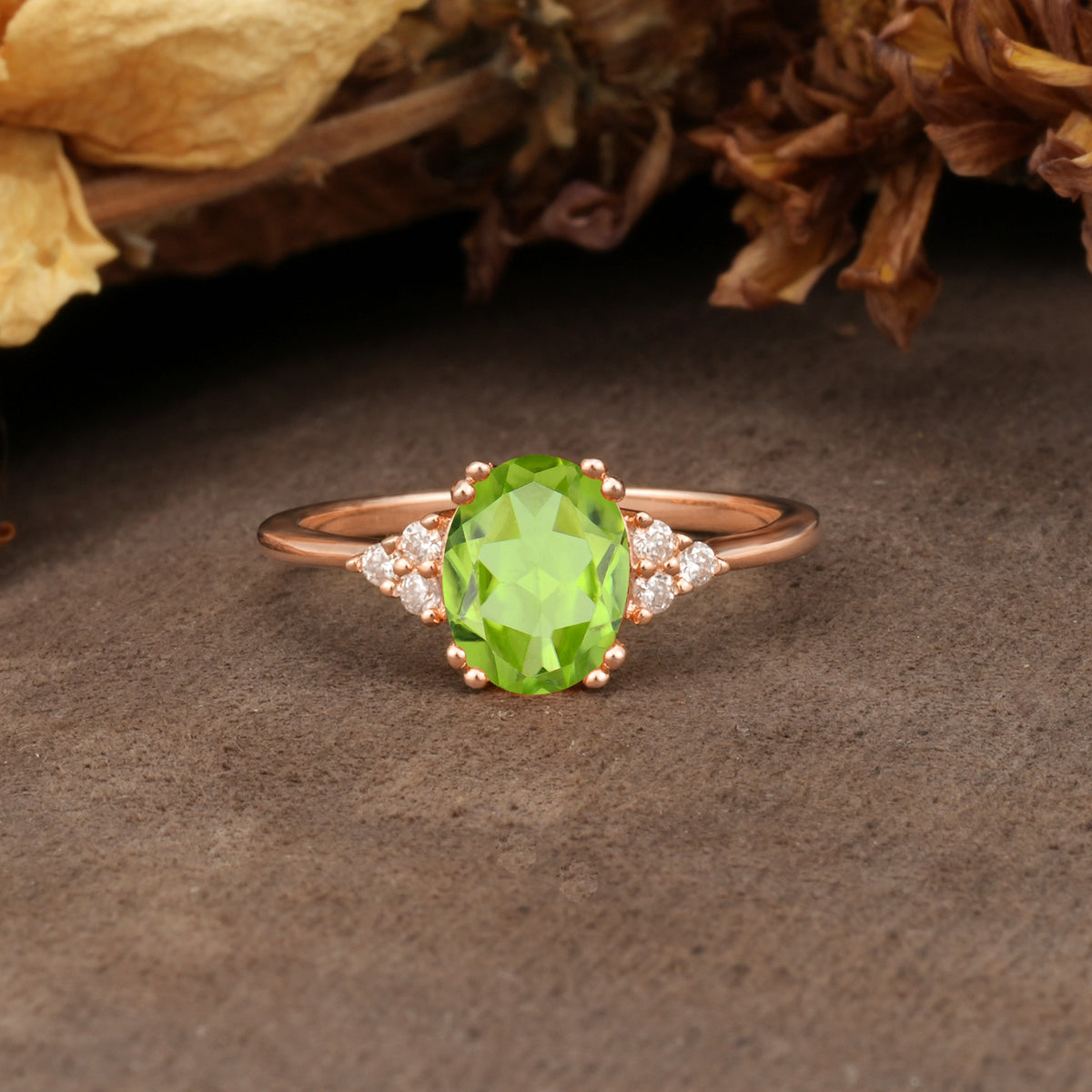Classic Vintage 8-Prong Oval Cut Peridot Engagement Ring - Additional view