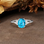 Classic Vintage 8-Prong Oval Cut Turquoise Engagement Ring - Additional view