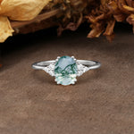Classic Vintage 8-Prong Oval Cut Moss Agate Engagement Ring - Additional view