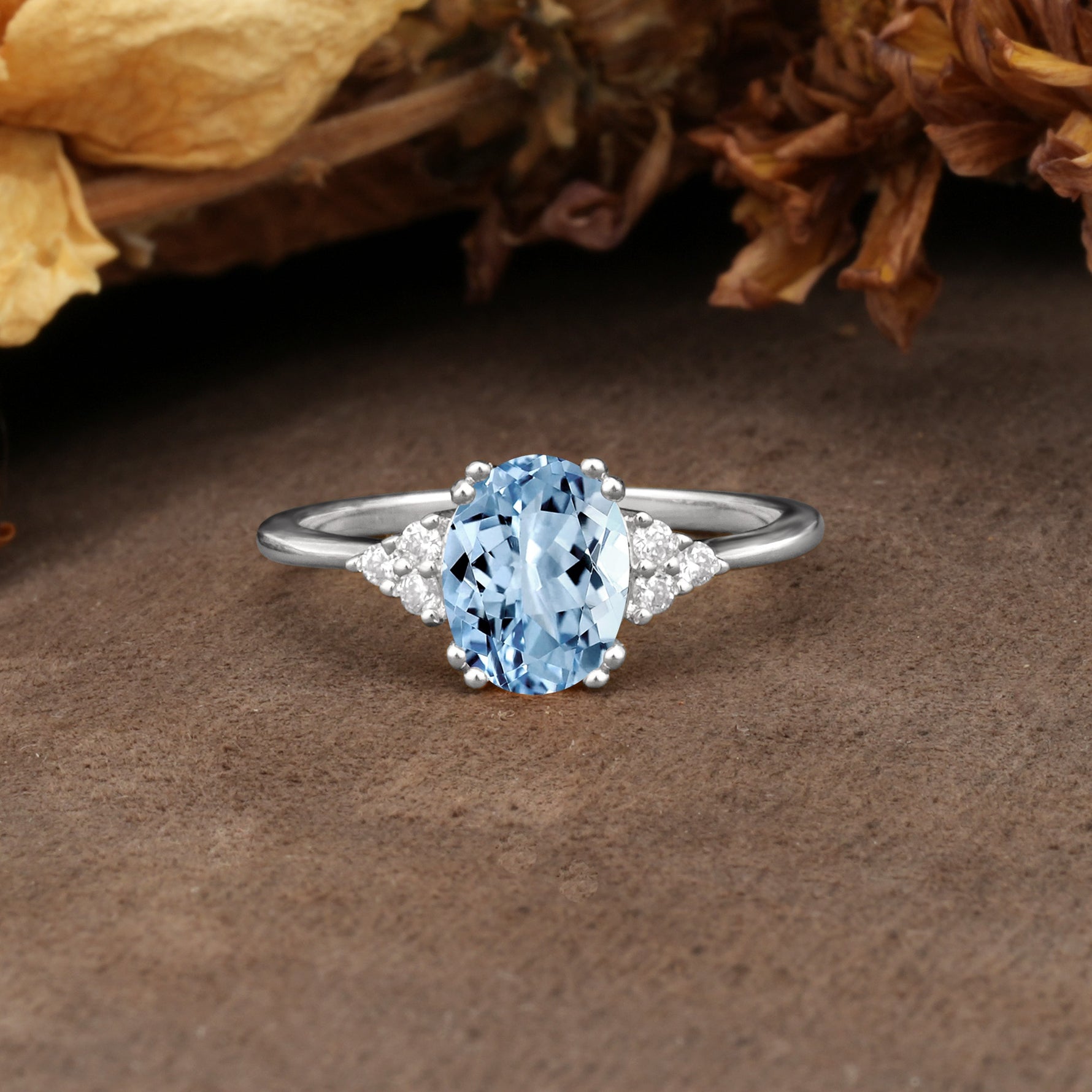 Classic Vintage 8-Prong Oval Cut Aquamarine Engagement Ring - Additional view