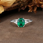 Classic Vintage 8-Prong Oval Cut Emerald Engagement Ring - Additional view