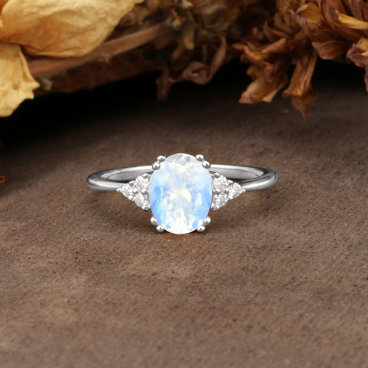 Classic Vintage 8-Prong Oval Cut Moonstone Engagement Ring - Additional view