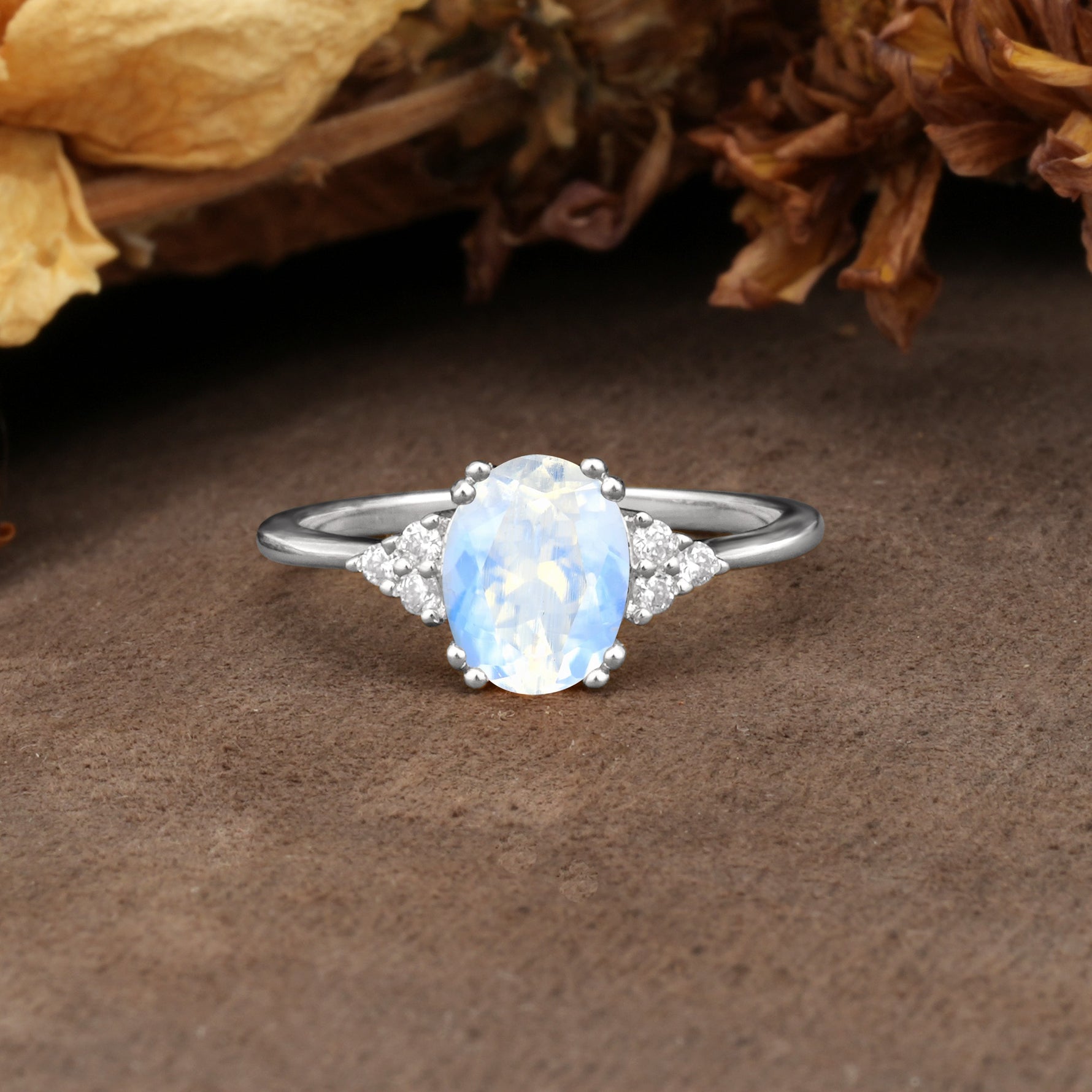 Classic Vintage 8-Prong Oval Cut Moonstone Engagement Ring - Additional view