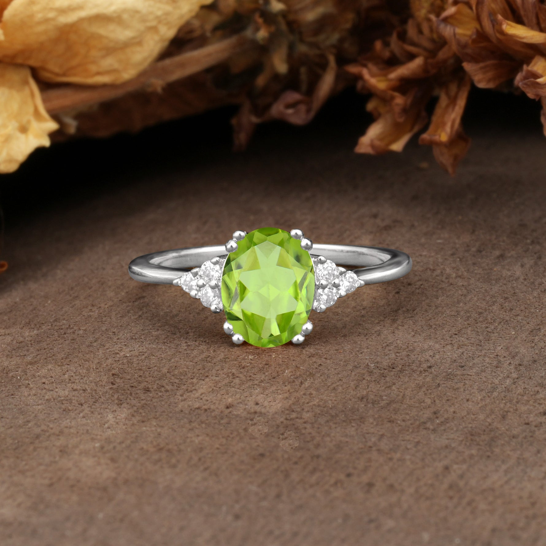 Classic Vintage 8-Prong Oval Cut Peridot Engagement Ring - Additional view