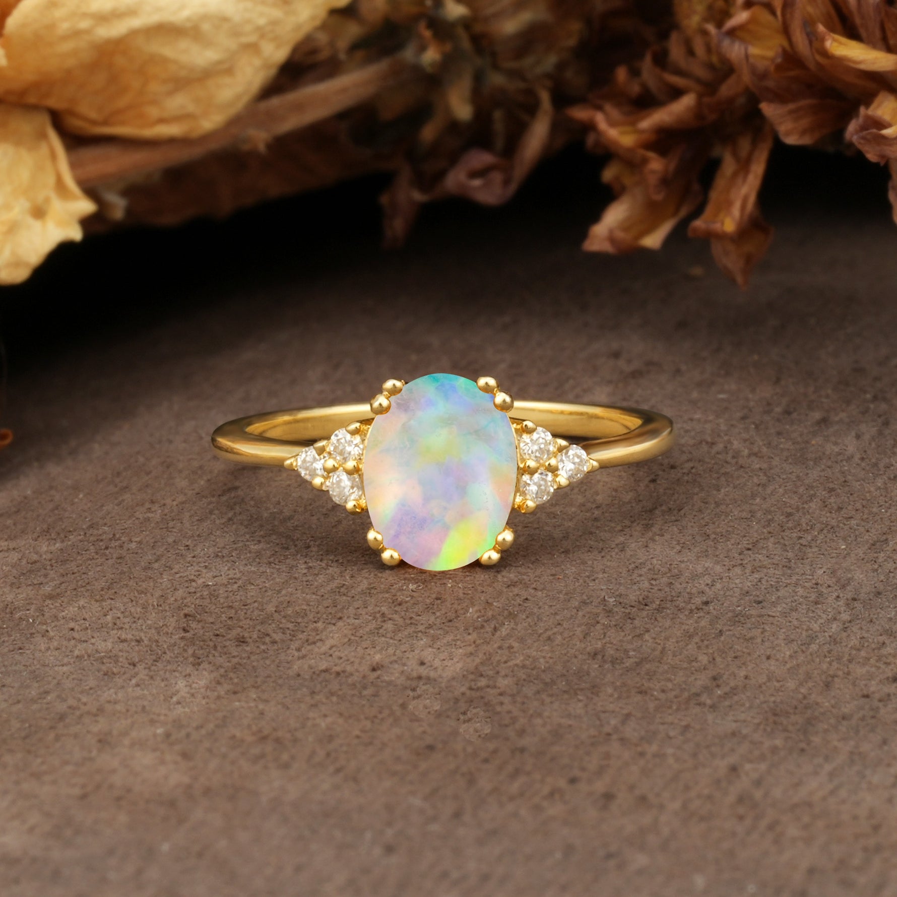 Classic Vintage 8-Prong Oval Cut Fire Opal Engagement Ring - Additional view