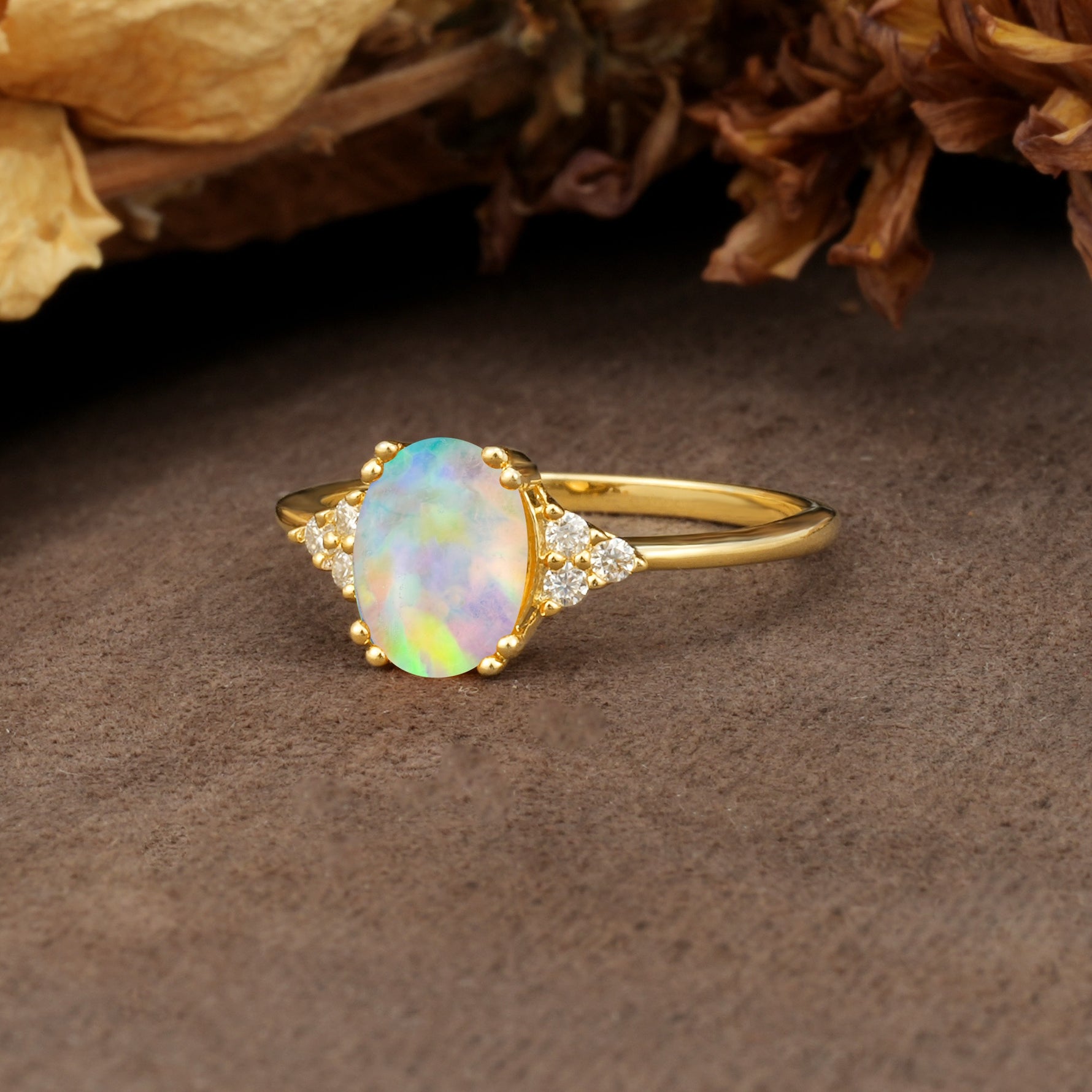 Classic Vintage 8-Prong Oval Cut Fire Opal Engagement Ring - Additional view