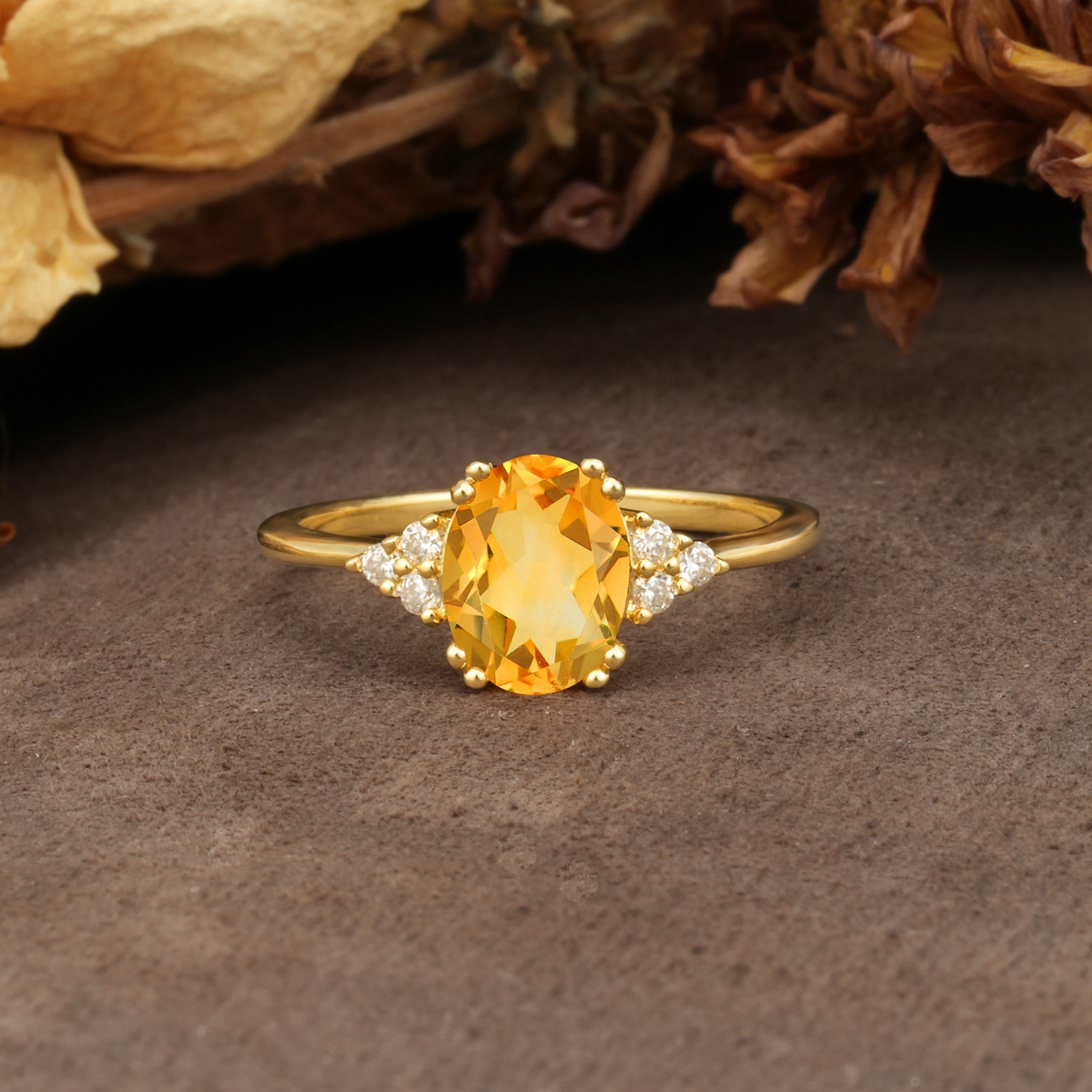 Classic Vintage 8-Prong Oval Cut Citrine Engagement Ring