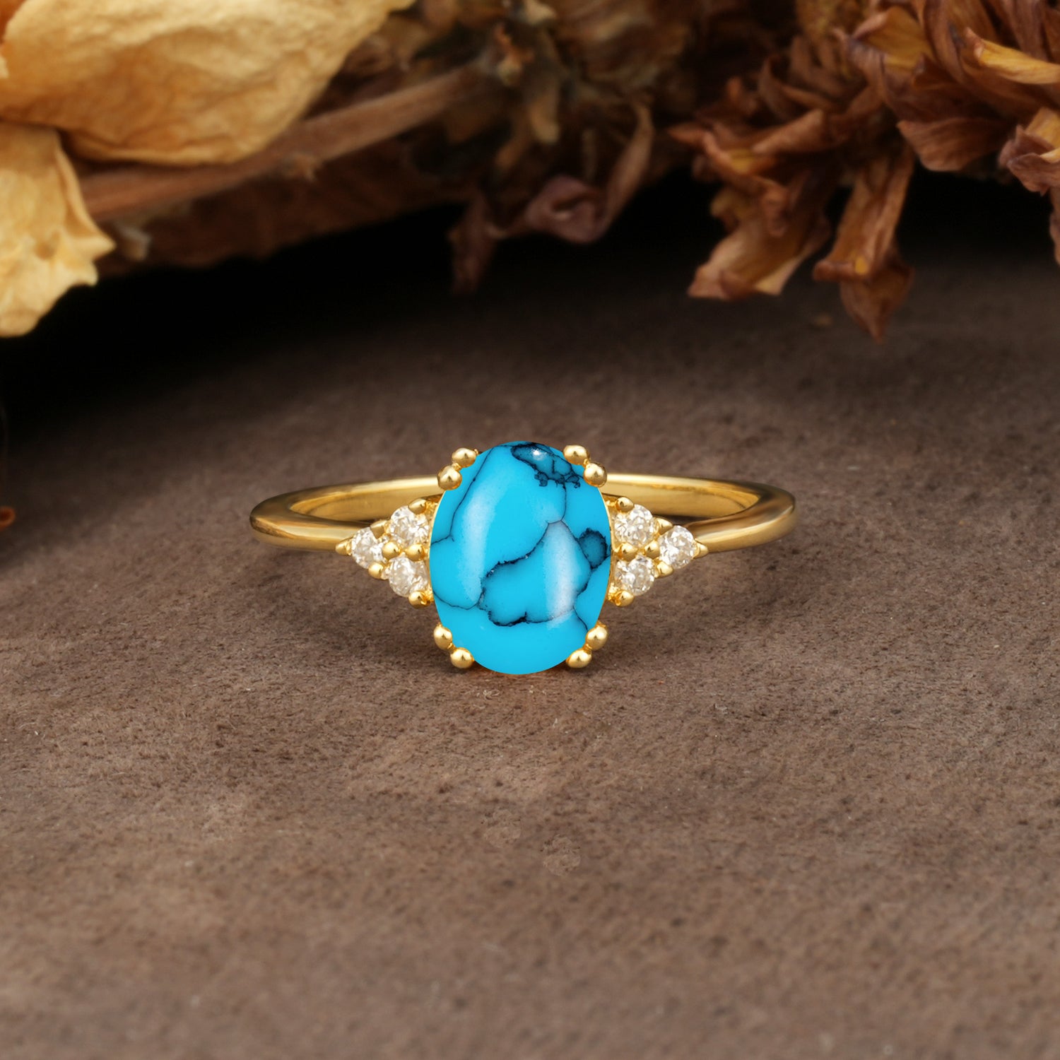 Classic Vintage 8-Prong Oval Cut Turquoise Engagement Ring