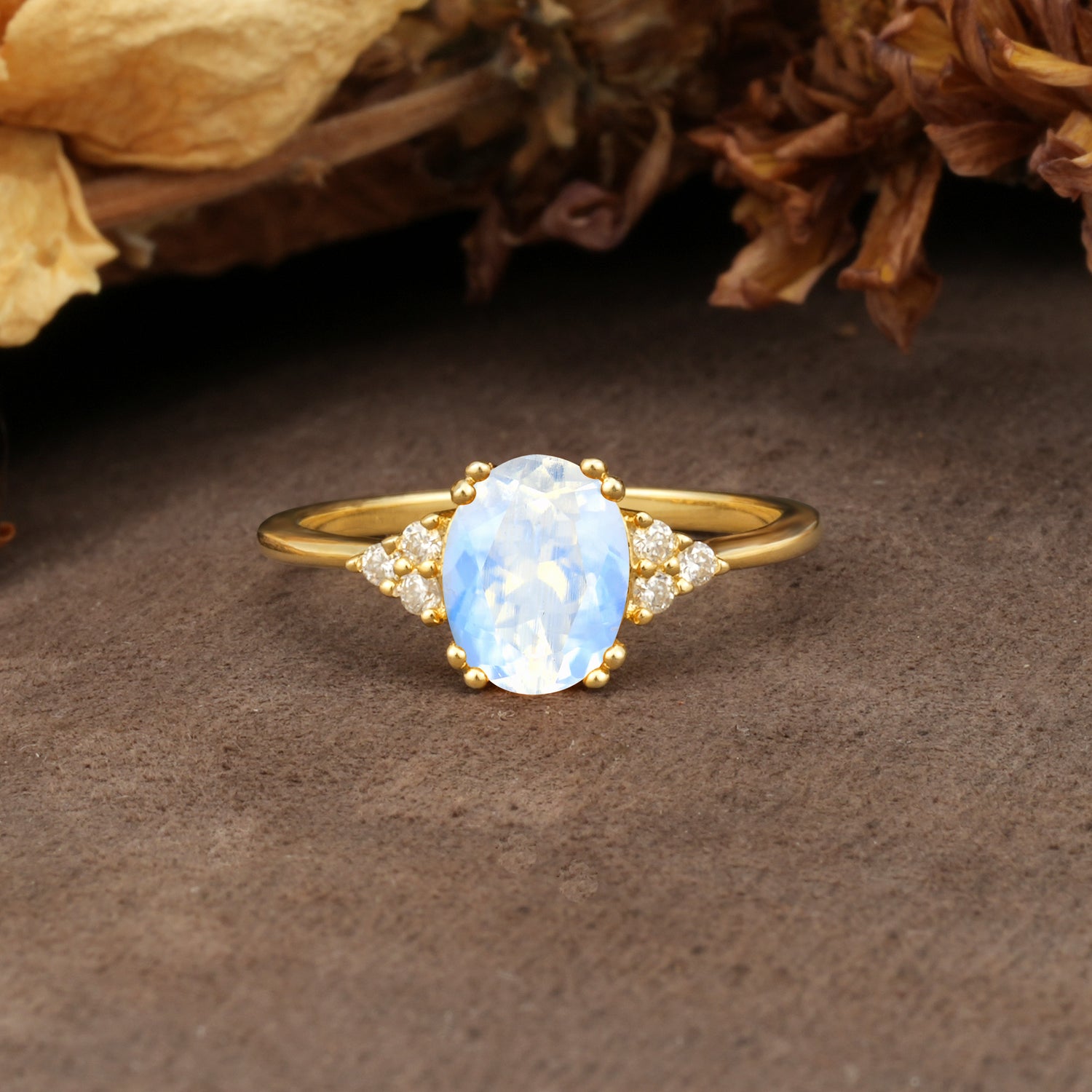Classic Vintage 8-Prong Oval Cut Moonstone Engagement Ring