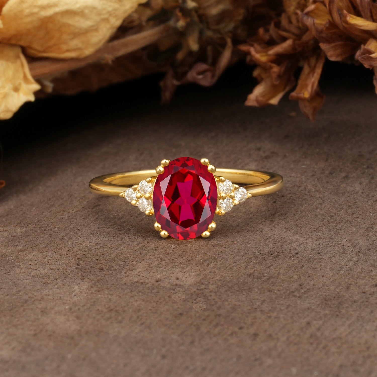 Classic Vintage 8-Prong Oval Cut Ruby Engagement Ring