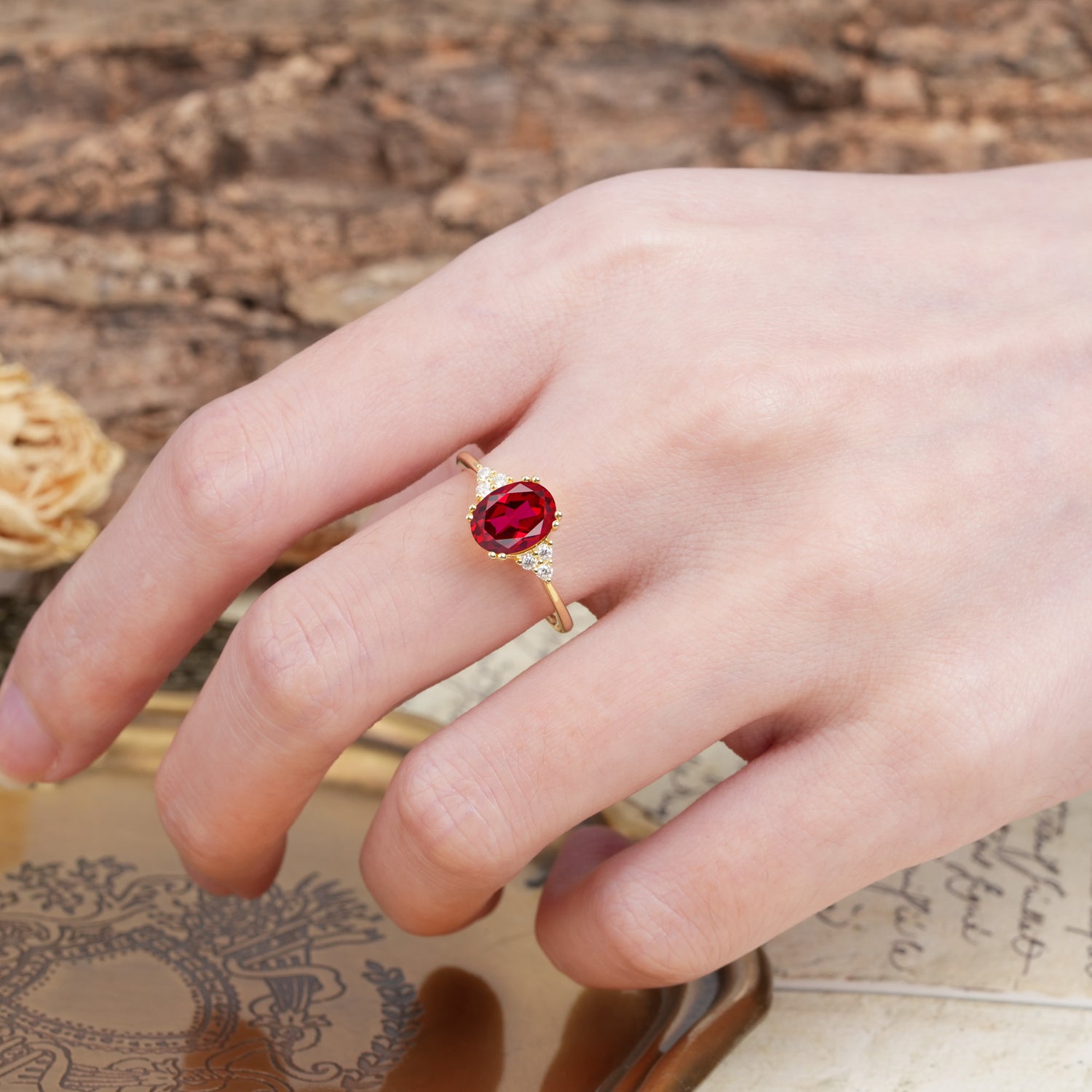 Classic Vintage 8-Prong Oval Cut Ruby Engagement Ring