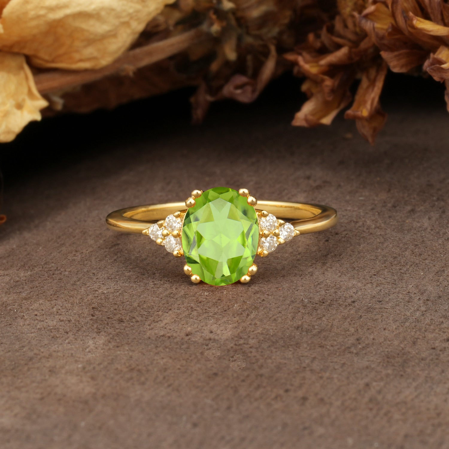 Classic Vintage 8-Prong Oval Cut Peridot Engagement Ring