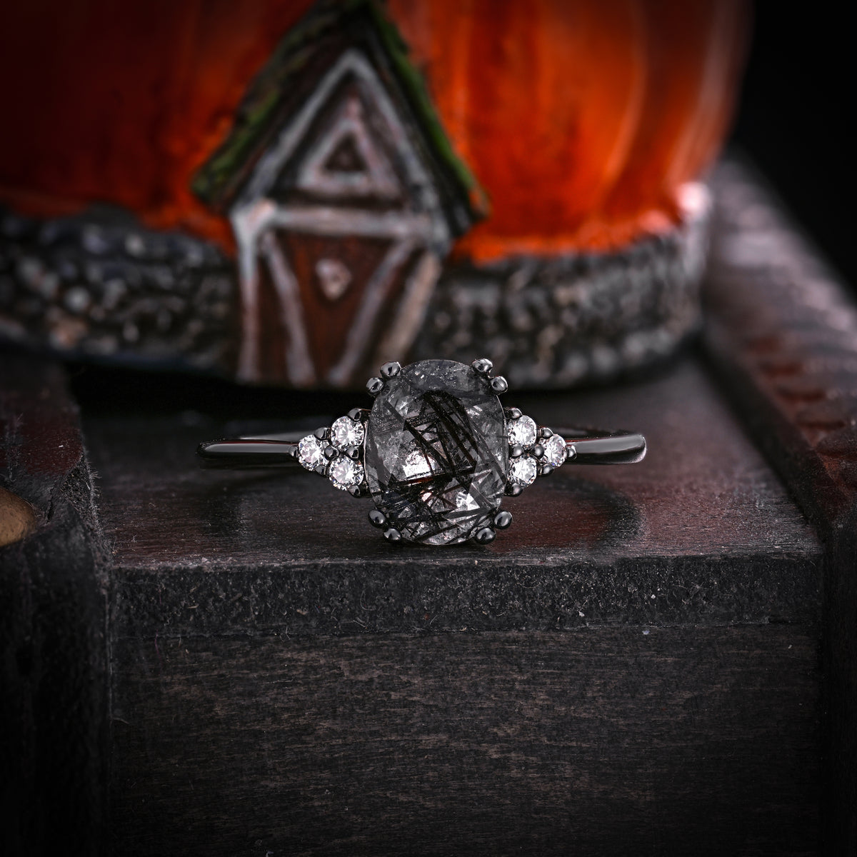 Halloween Mystery Series — Dark Gothic 8-Prong Oval-Cut Engagement Ring