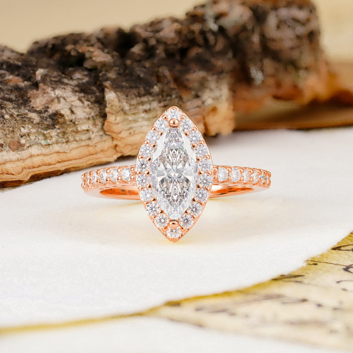 Unique and Luxurious 2-Prong Marquise Cut Moissanite Engagement Ring - Additional view