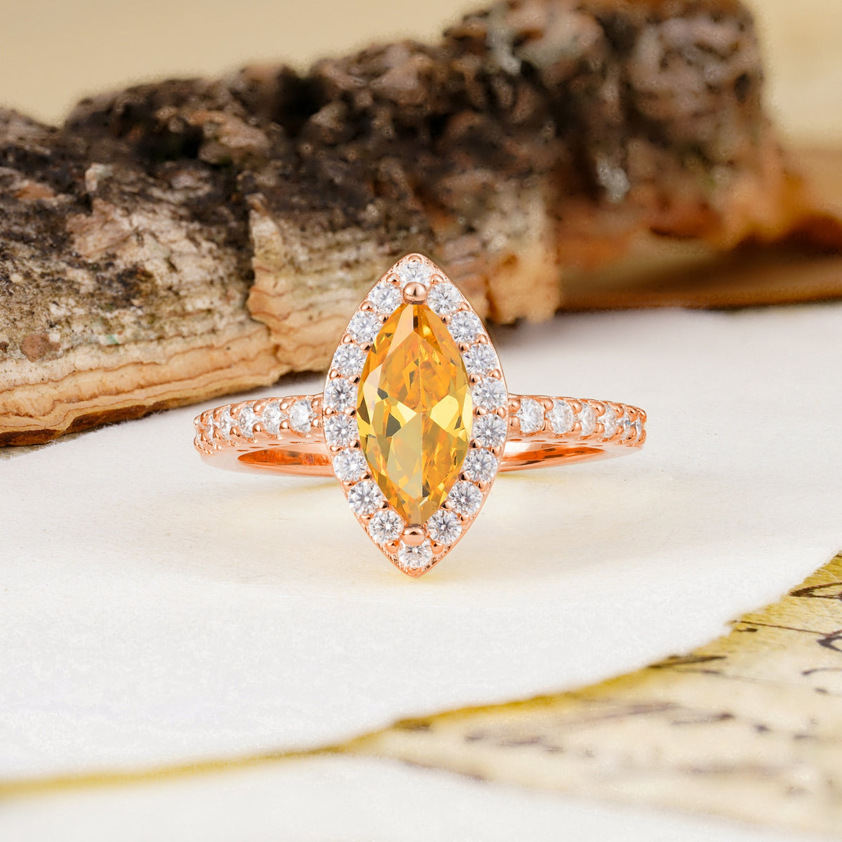 Unique and Luxurious 2-Prong Marquise Cut Citrine Engagement Ring - Additional view