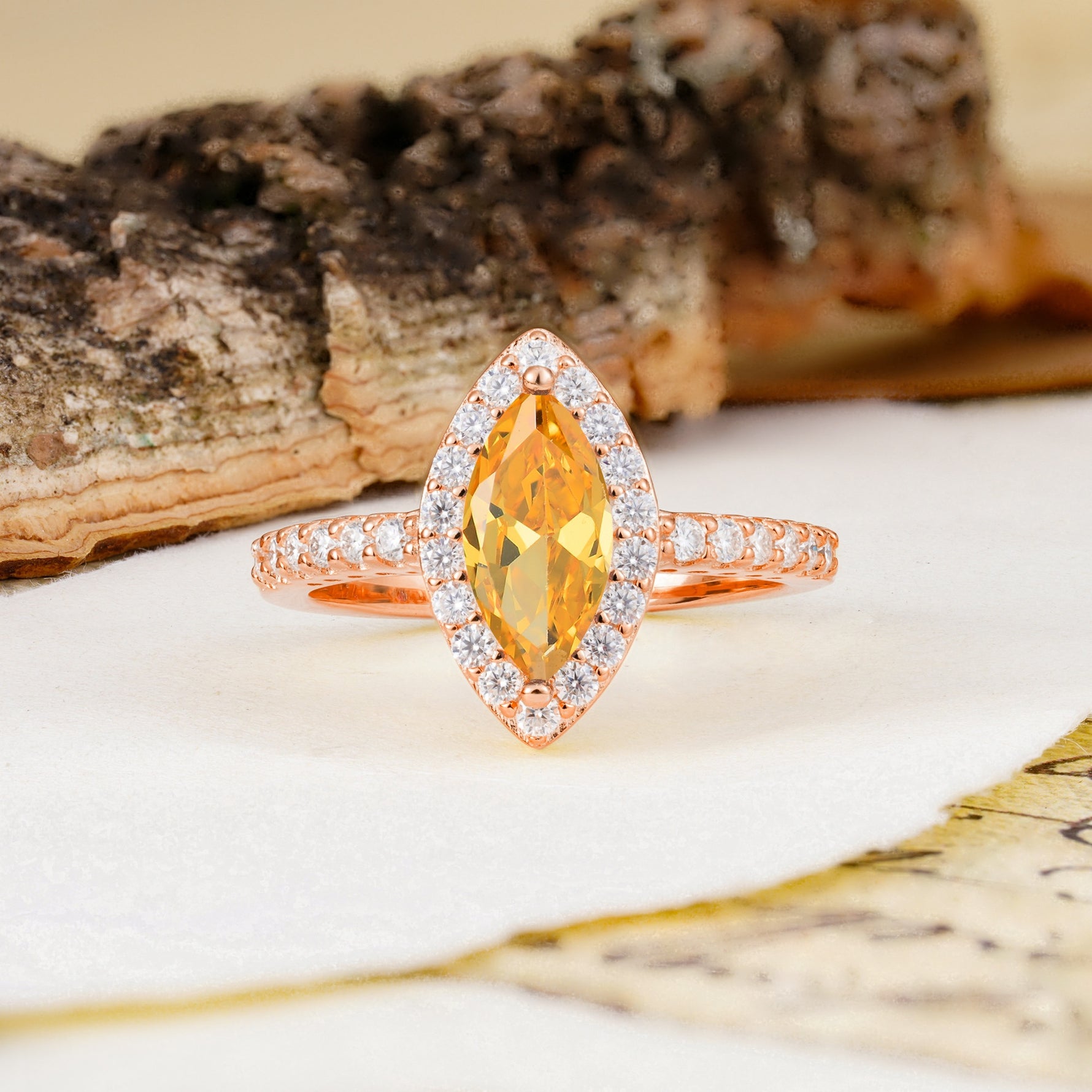Unique and Luxurious 2-Prong Marquise Cut Citrine Engagement Ring - Additional view