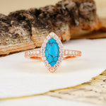 Unique and Luxurious 2-Prong Marquise Cut Turquoise Engagement Ring - Additional view